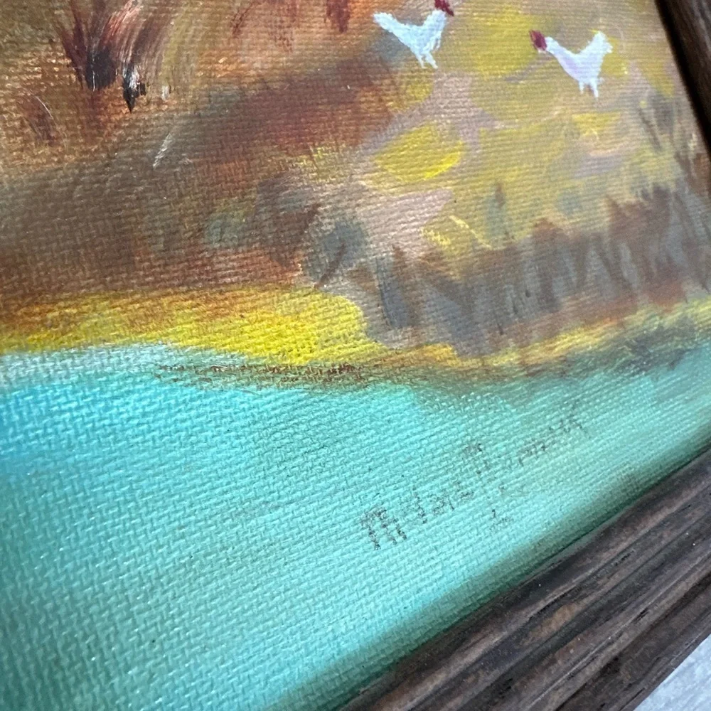 Vintage Rustic Land Scape Water Mill Original Painting Signed original frame